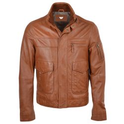 Brown Leather Fashion Jackets With Flap Pockets