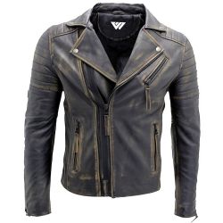 Cross Zip Antique Leather Fashion Jacket