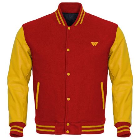 Knitted Collar, Wool Bodyand Leather Varsity Jackets