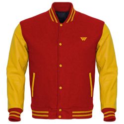 Knitted Collar, Wool Bodyand Leather Varsity Jackets