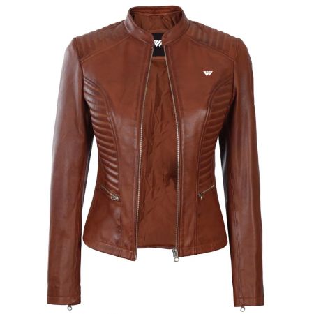 Ladies Tan Leather Fashion Jackets